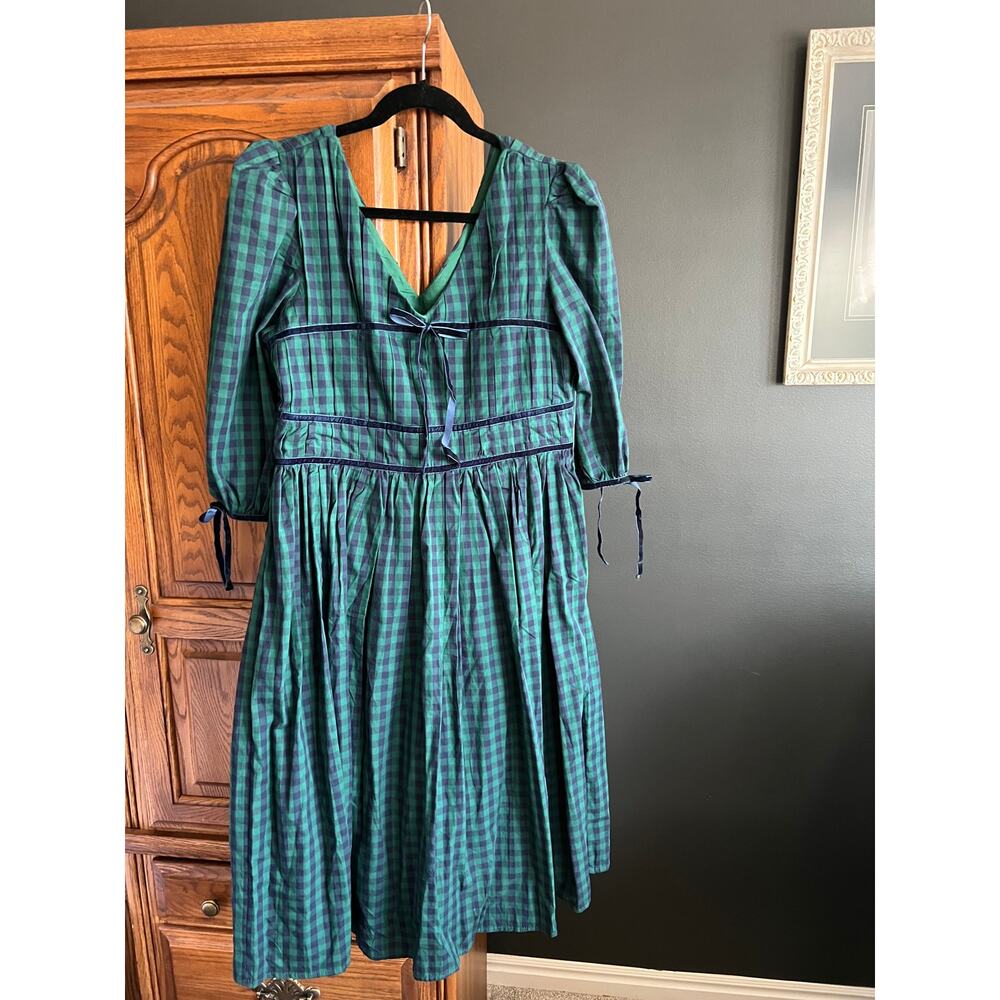 Stockplace The Label Green Gingham Cottagecore Prairie Midi Dress Vintage L